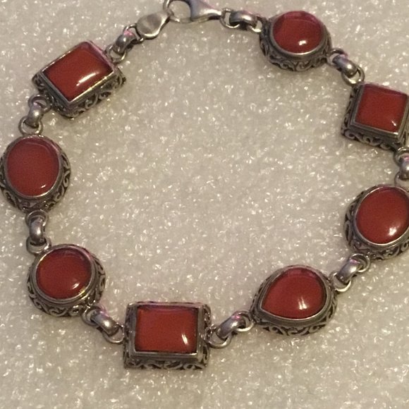 Gorgeous and vintage sterling silver carnelian stone bracelet - Picture 2 of 12